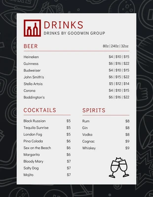 Free  Template: Black Modern Pattern Drink Cafe Menu