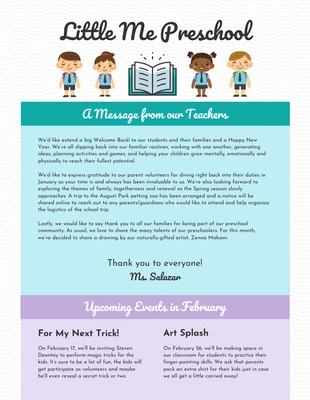 Free  Template: Clean Preschool Newsletter Template