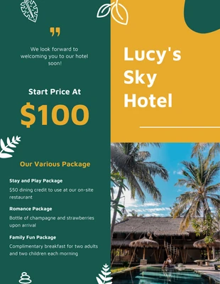 Free  Template: Floral Green and Yellow Hotel Brochure Template