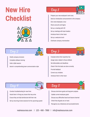 Free  Template: New Employee Hire First Week Checklist Template