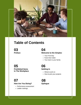 premium  Template: Lime Green Employee Handbook Table of Contents Template