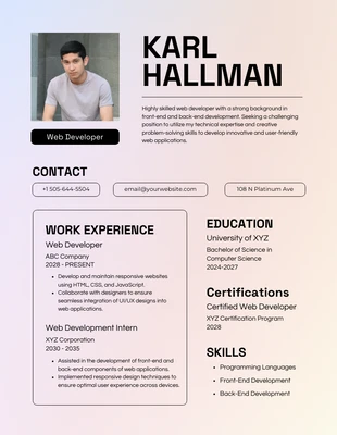 Free  Template: Colorful Web Developer Resume Template