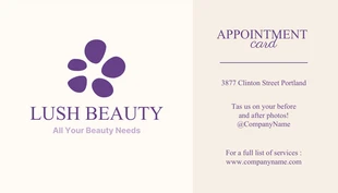 Free  Template: Beige And Purple Modern Aesthetic Beauty Appointment Business Card