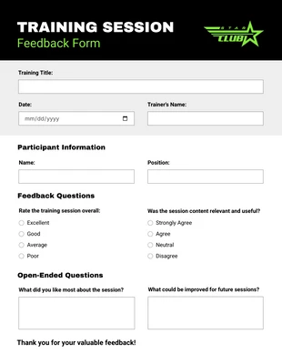 premium interactive Template: Training Session Feedback Form