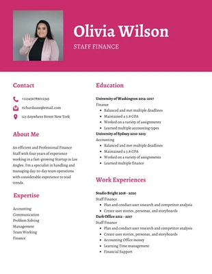 Dark Pink White Accounting Resume Template