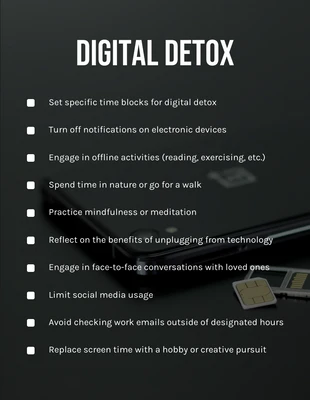 Free interactive Template: Black White Digital Detox Daily Checklist Template