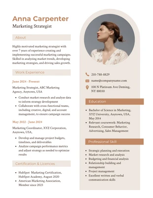 Free  Template: White Beige Minimalist Marketing Strategist Resume Template