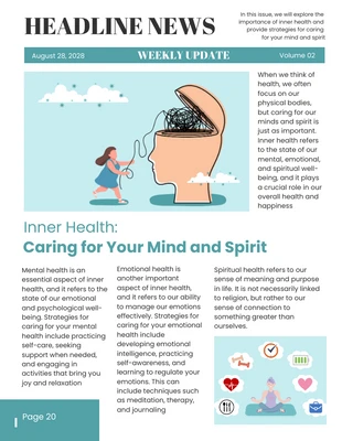 Free  Template: Teal Minimalist Health Magazine Newsletter Template