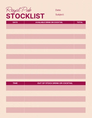 Free  Template: Cream Simple Stocklist  Template