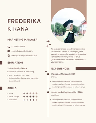 Free  Template: Cream Brown Marketing Manager Resume Template