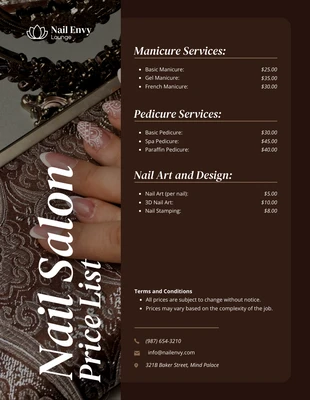 Free  Template: Brown Nail Salon Price List Template