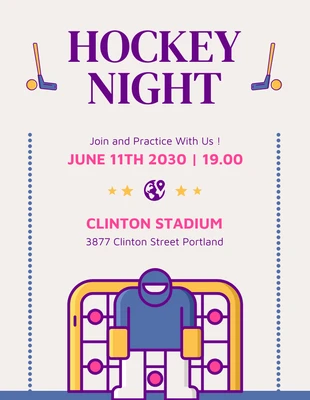 premium  Template: Beige Playful Illustration Hockey Night Poster