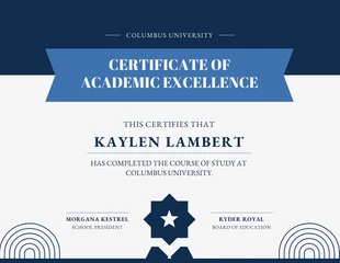 premium  Template: Blue Navy Academic Excellence Certificate Template