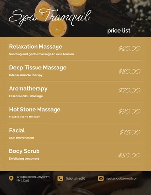 Free  Template: Dark Brown SPA Price List Template