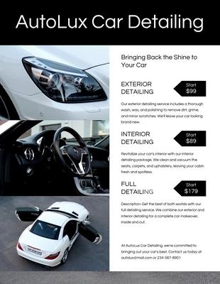 business  Template: Luxury Black White Car Detailing Price List Template