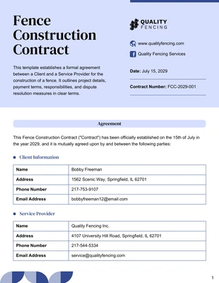 premium  Template: Fence Construction Contract Template