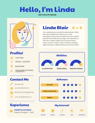 Free  Template: Colorful Cute Illustrator Infographic Resume Template