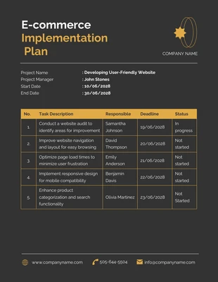 Free  Template: Dark Simple Implementation Plan Template