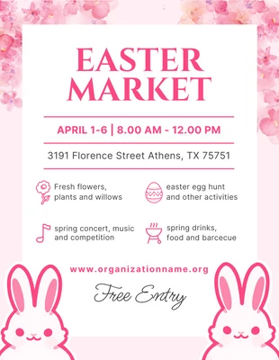 Free  Template: Baby Pink Watercolor Easter Market Poster