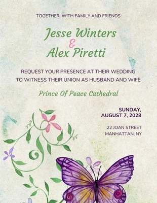 Free  Template: Watercolor Butterfly Wedding Invitation