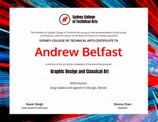 Free  Template: College of Technical Arts Certificate of Completion Template