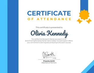 premium  Template: Blue Simple Event Attendance Certificate Template