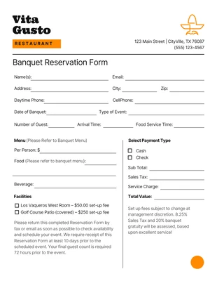 Free  Template: Restaurant Banquet Reservation Form Template