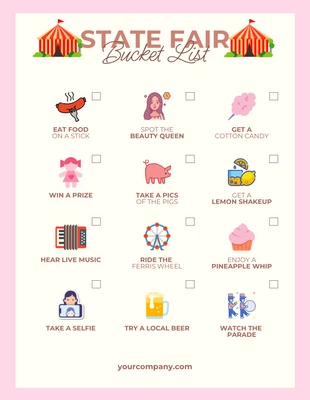 Free  Template: Pastel Pink State Fair Checklist Template