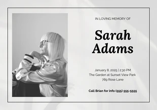 Free  Template: Light Grey Minimalist Obituary Cards