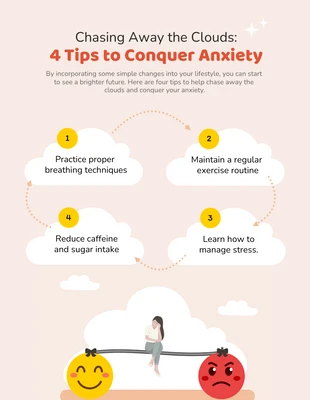 Free  Template: Peach and Yellow 4 Tips to Conquer Anxiety Poster