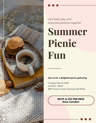 Free  Template: Soft Red And Cream Picnic Invitation