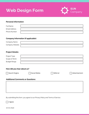 Free  Template: Brilliant Rose Web Design Form Template