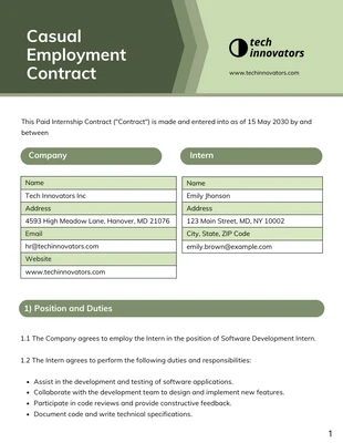 Free  Template: Paid Internship Contract Template