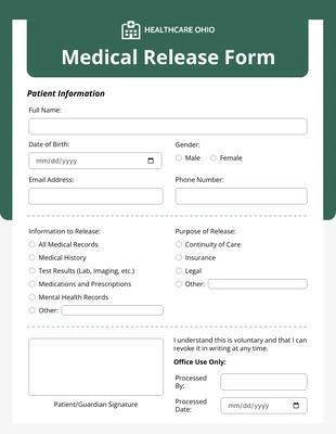 Free interactive Template: Medical Release Form