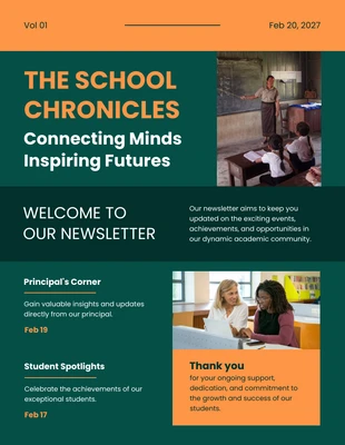 Free  Template: Modern Green Orange School Newsletter Template