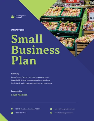 Free  Template: Dark Blue Green Small Business Plan Template