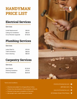 premium  Template: Orange White Handyman Price List Template