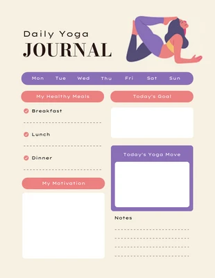 Free  Template: Biege Purple Daily Yoga Journal  Template