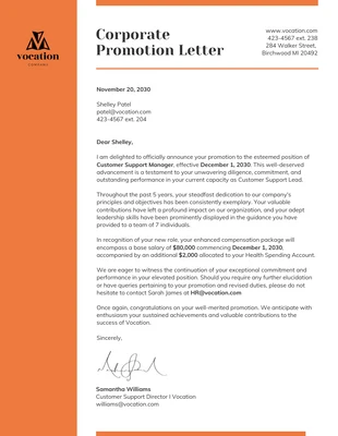 Free  Template: Orange Simple Professional Promotion Letters