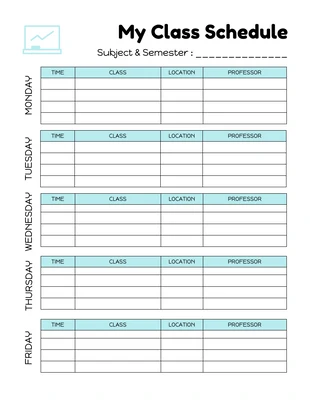 Free  Template: White Simple My Class Time Schedule Template