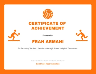 Free  Template: Minimalist Volleyball Sport Certificate of Achievement Template