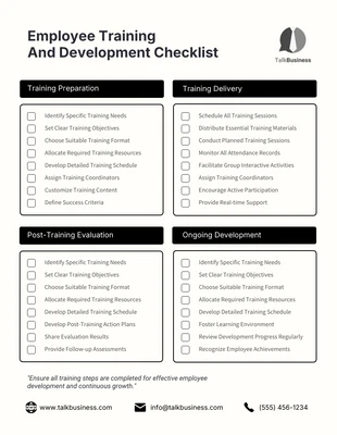 Free interactive Template: Employee Training And Development Checklist