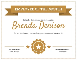 premium  Template: Gold Employee Monthly Recognition Certificate Template