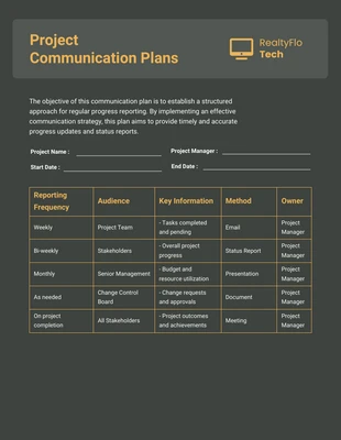 Free  Template: Green Yellow Project Communication Plan Template