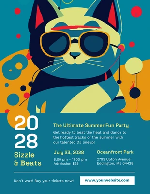 Free  Template: Green Blue and Orange Summer Fun Party Poster Template