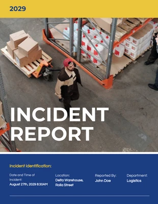 Free  Template: Yellow Blue Incident Report Template