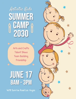 premium  Template: Light Yellow And Blue Playful Illustration Summer Camp Kids Poster