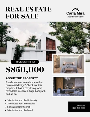 Free  Template: Black Real Estate For Sale Flyer Template