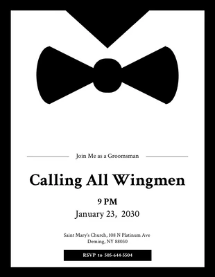 Free  Template: Minimalist Clean Black And White Groomsman Invitations