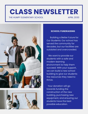 Free  Template: Light Grey Blue School Class Newsletter Template